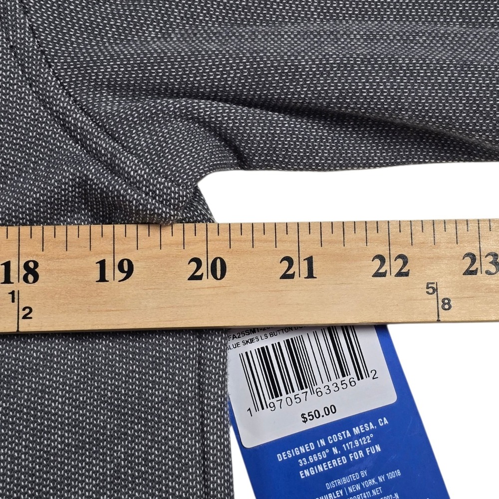 Hurley Blue Skies Ultra Soft Gray Long Sleeve Button Down Shirt- Men's Sz S NWT - Picture 5 of 7